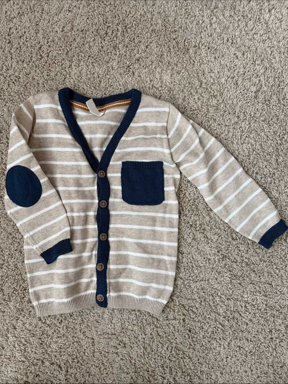 H&M Kids Beige & Navy Striped Button-Front Cardigan